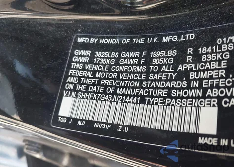 2018 Honda Civic Sport из США, поврежденный, VIN SHHFK7G43JU214441